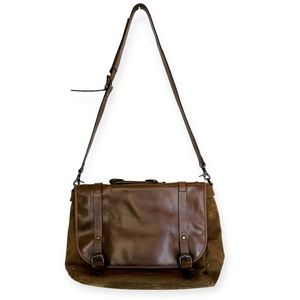Messenger Brown Bag Leather Sueded Indiana Jones Style Crossbody Heavy Modern